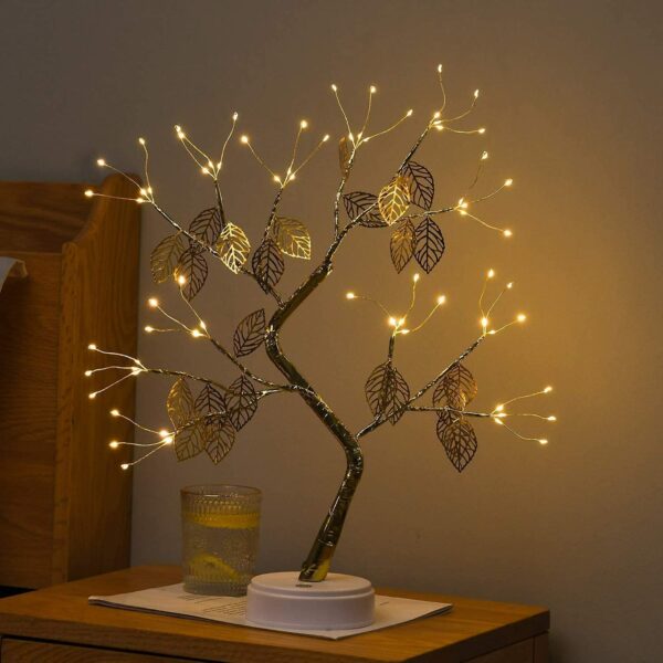 D-3 72 LED Golden Leaves Tree Table Lamp With Base DC USB /Battery Operated
