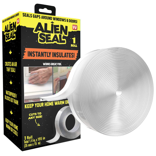 Alien Draft Seal Under Door Draft Stopper 1 Roll 195 in. Anti-Drip Adhesive and Flexible Flap to Seal Gaps Around Doors, Showers and Windows, Weather Stripping Insulator Tape As Seen On TV