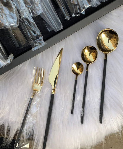 Cutlery Set Service For 6 With Box 24 Pieces Stainless Steel Flatware Set With Steak Knives, Forks And Spoons