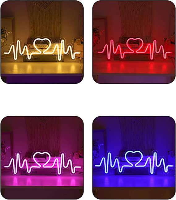 C-8 USB Powered Heart Rate Neon Lamp With Back Plate + On Off Switch