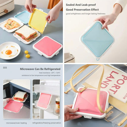 Sandwich Storage Box Reusable Silicone Lunch Box Food Storage Case Microwave Safe Lunch Box Food Container Sandwich Boxes