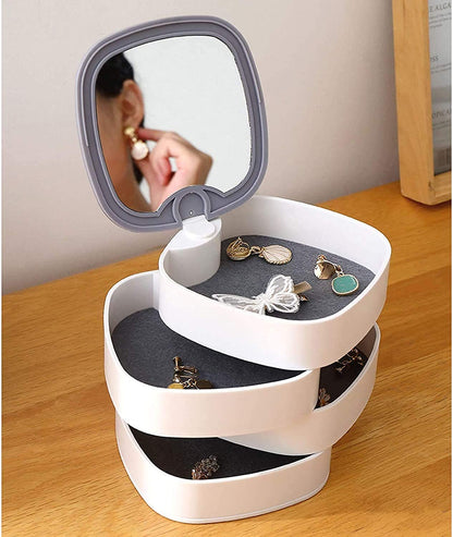 MYHEART® 4-Layer Rotatable Jewelry Accessory Storage Tray with Lid for Rings Bracelets,Dressing table cosmetic Small Jewelry Box Earring Holder for Women, Jewelry Storage Box