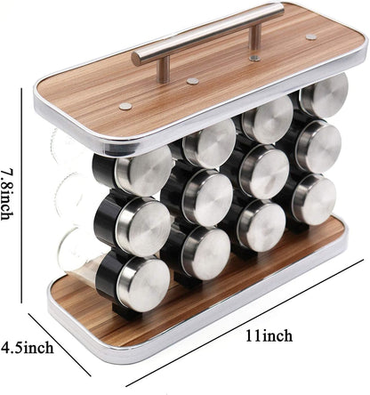 Spice Rack Organizer with 12 Empty Spice Jars for Cabinet Countertop spice Imitation Wood Portable seasoning Stainless Steel Storage Rack Stand Holder for Kitchen Hotel