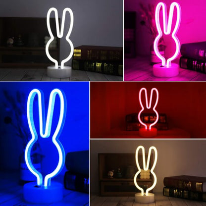 B-13 USB DC Cable or Battery Operated Bunny Ear Neon Lamp with Base