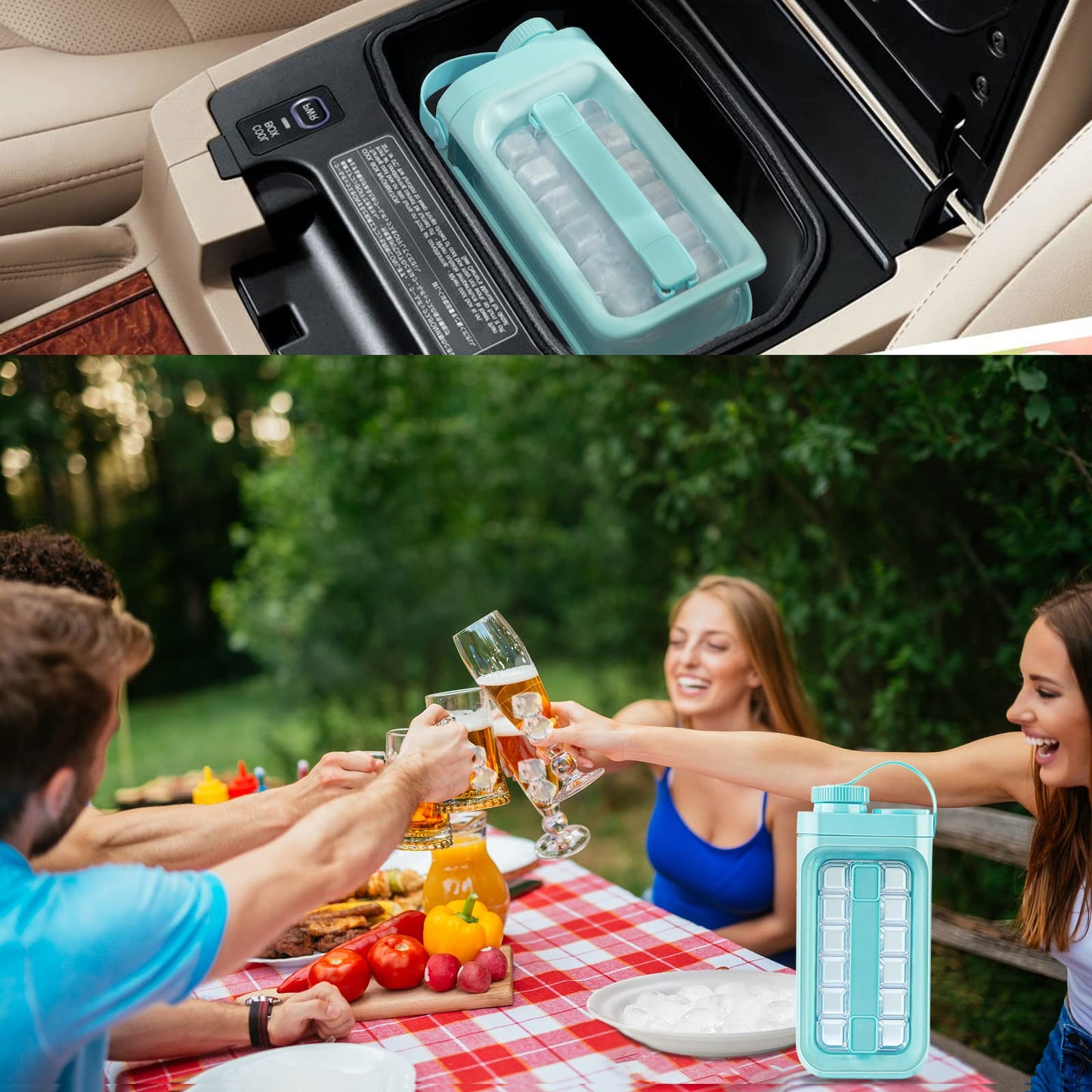 Ice Cube Trays Freezer 2 in 1 Portable Ice Tray Bottle with Lid Holds 17 Ice Cubes