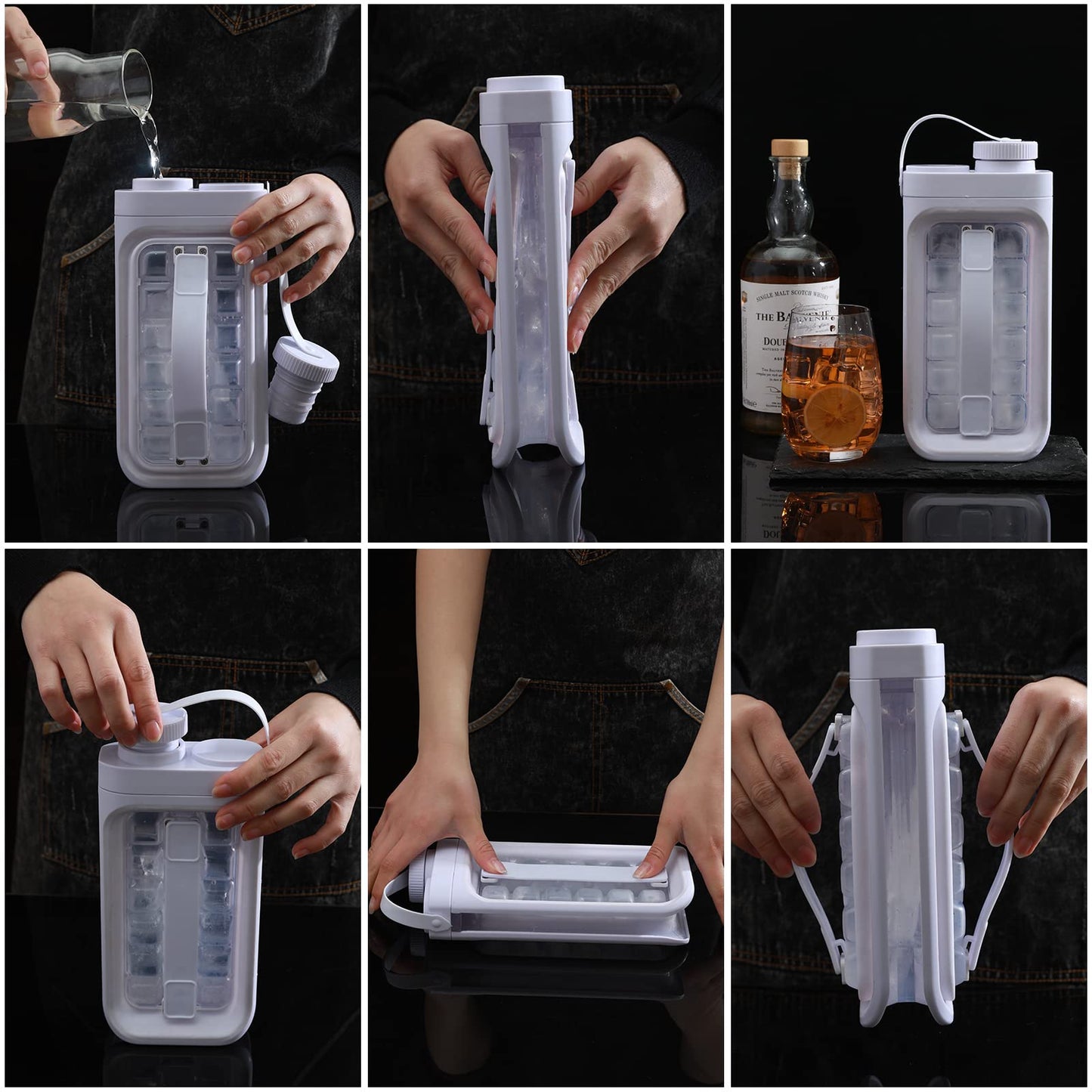 Ice Cube Trays Freezer 2 in 1 Portable Ice Tray Bottle with Lid Holds 17 Ice Cubes
