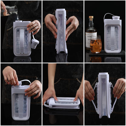 Ice Cube Trays Freezer 2 in 1 Portable Ice Tray Bottle with Lid Holds 17 Ice Cubes