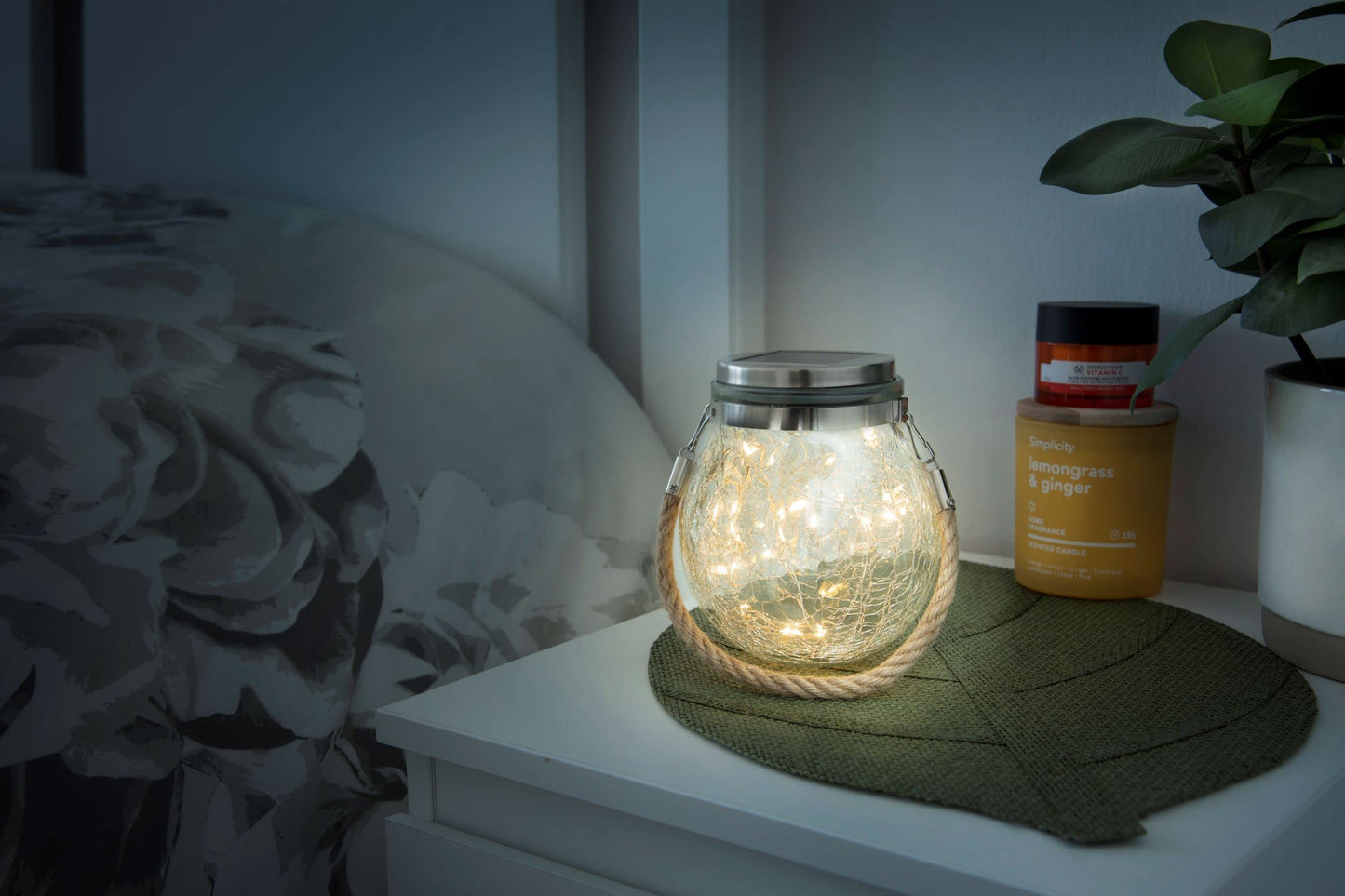 Light Decoration - Hanging Fairy Lights Jar (Solar) Large Size Glass Mason Solar Powered 20 LED 2 meters String Lantern for Outdoor Patio Garden Yard Fence Wedding Table Decoration Lights