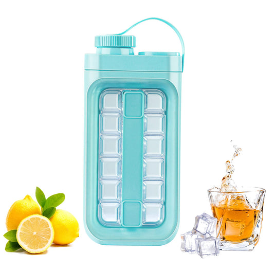 Ice Cube Trays Freezer 2 in 1 Portable Ice Tray Bottle with Lid Holds 17 Ice Cubes