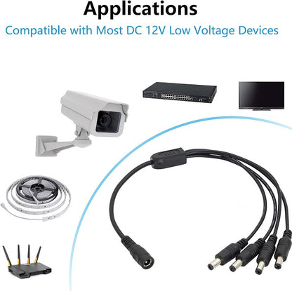 1 Female To 4 Male DC Power Y Splitter Cable