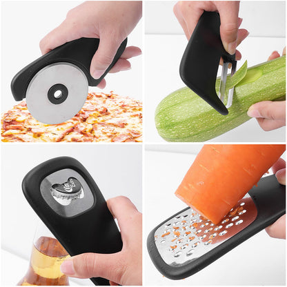 6-in-1 Portable Kitchen Helper, Peeler, Camping Accessories, Bottle Opener, Pizza Cutter, Fruit Vegetable Peeler, Cheese Grater, Garlic, Ginger Mill, Leaf, Herb Stripper Potato Peeler for Kitchen Aid