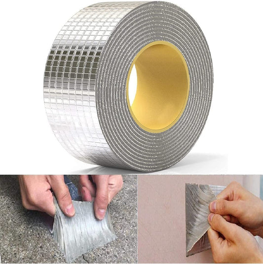 Leakage Repair Waterproof Tape For Pipe Leakage Roof Water Tape Leakage Solution Aluminium Foil Waterproof Adhesive Sealing Butyl Rubber Tape Surface Crack, Pipe Rupture (Silver)