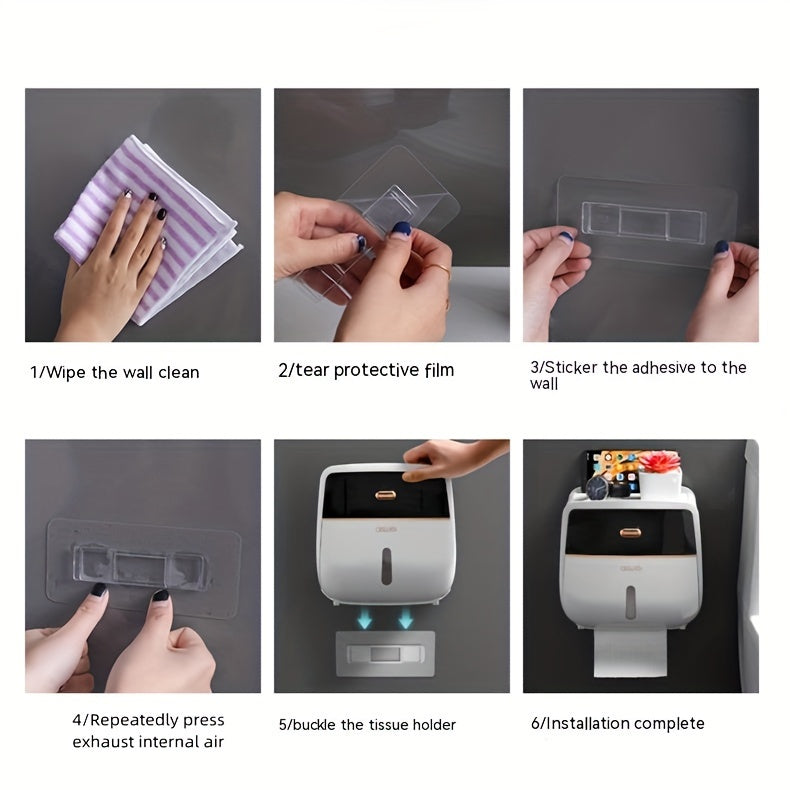 3pcs No Drill Wall Mount Adhesive Hooks for Bathroom Accessories   Perfect for Tissue Boxes  Toilet Brushes  Toothpaste Dispensers & Mop Holders