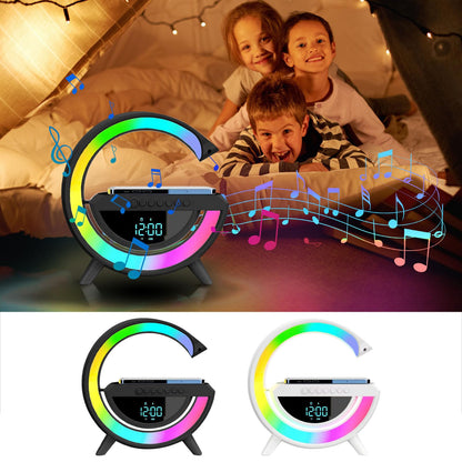 Wireless Speaker Charger,Smart Lamp Speaker With Wireless Charger,Dimmable Night Light G Speaker Lamp, Atmosphere Night Light Wireless Pho Ne Charger G Lamp With Sunrise Alarm Clock