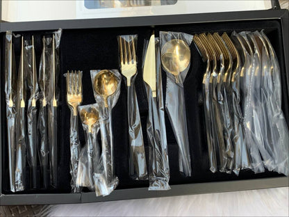 Cutlery Set Service For 6 With Box 24 Pieces Stainless Steel Flatware Set With Steak Knives, Forks And Spoons