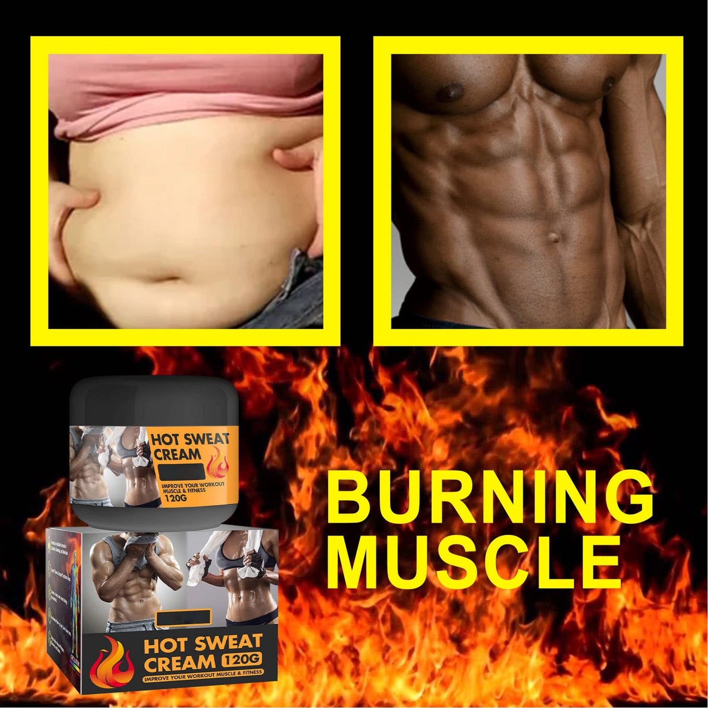 120G Hot Sweat Cream, Abdominal Training Cream, Cellulite Abdominal Fat Burning, Fittes Bodybuilding for Abdominal Tightening and Weight Loss
