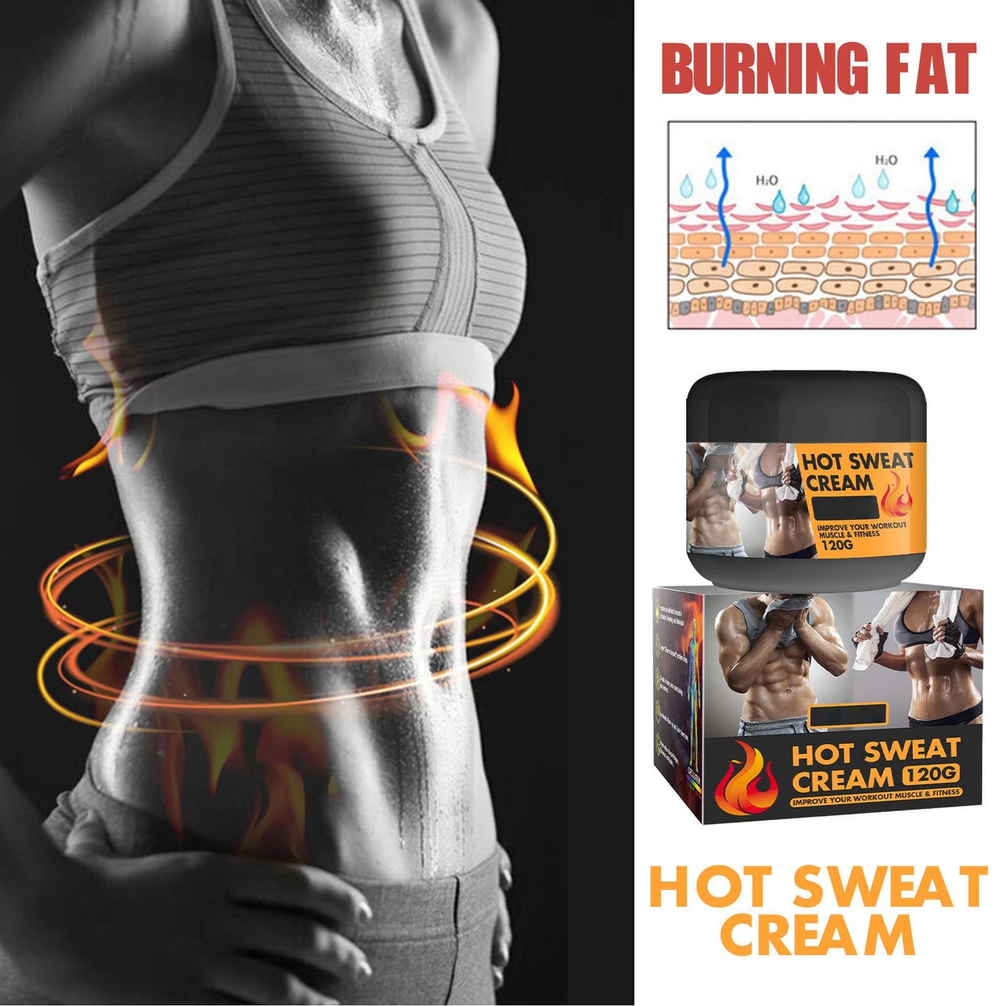 120G Hot Sweat Cream, Abdominal Training Cream, Cellulite Abdominal Fat Burning, Fittes Bodybuilding for Abdominal Tightening and Weight Loss