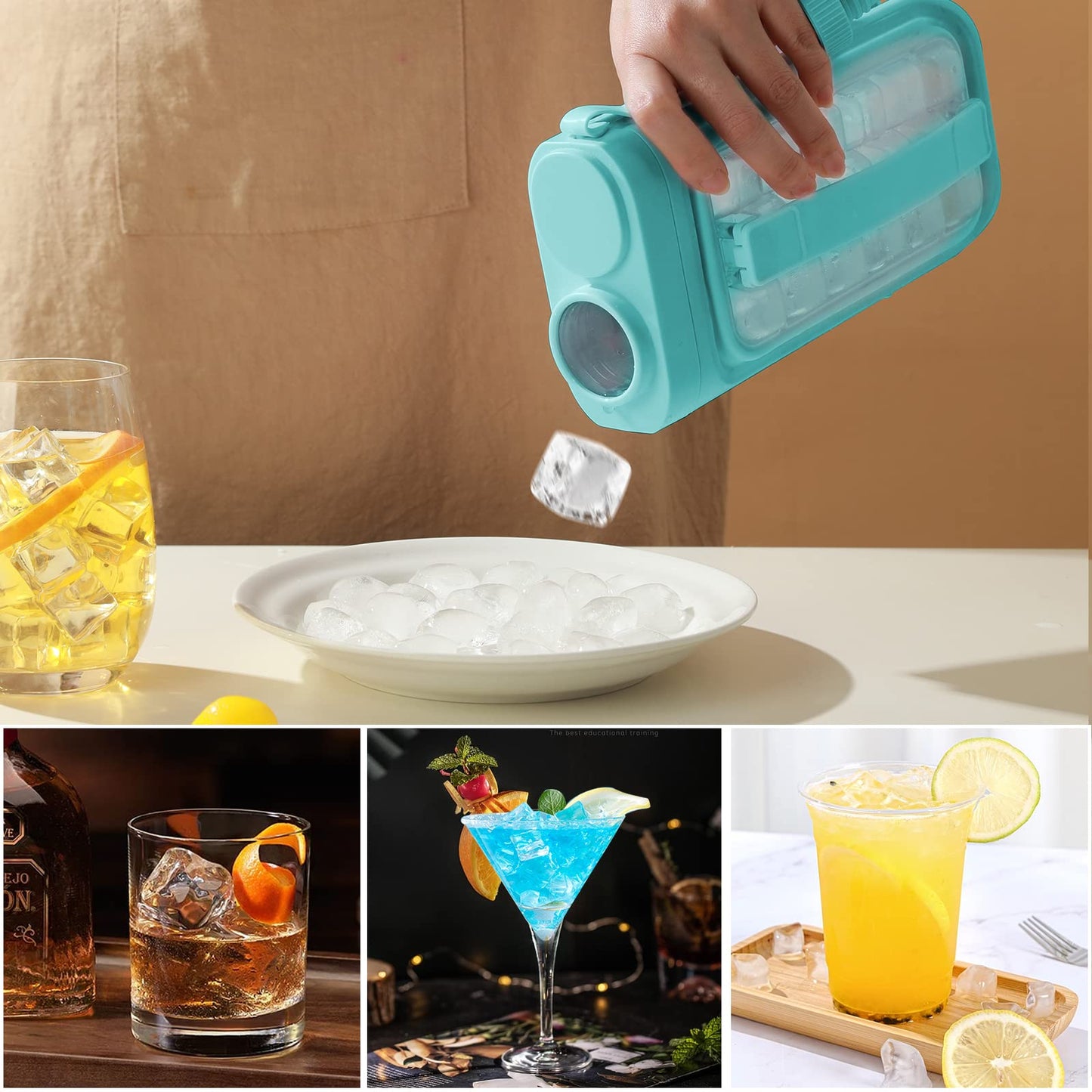 Ice Cube Trays Freezer 2 in 1 Portable Ice Tray Bottle with Lid Holds 17 Ice Cubes