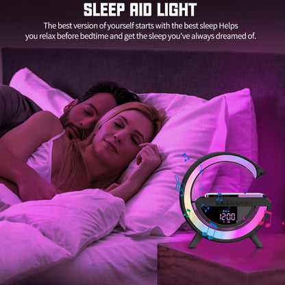 Wireless Speaker Charger,Smart Lamp Speaker With Wireless Charger,Dimmable Night Light G Speaker Lamp, Atmosphere Night Light Wireless Pho Ne Charger G Lamp With Sunrise Alarm Clock