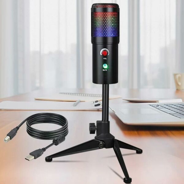 USB Microphone Tripod 192KHz/24Bit High Sampling Rate with Breathing Light