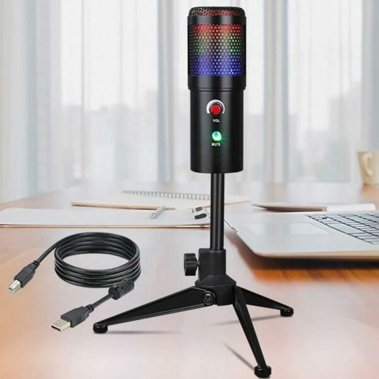 USB Microphone Tripod 192KHz/24Bit High Sampling Rate with Breathing Light