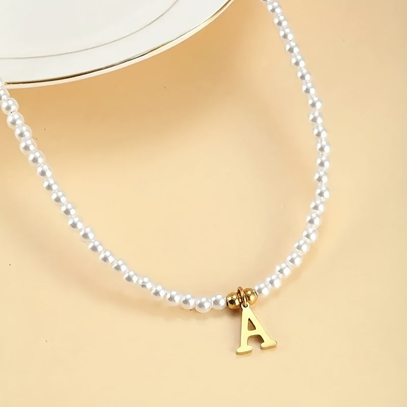 Hot Fashion Beaded 26 Letters Necklace Alloy Plated 18K Golden Women's Collarbone Chain Necklace