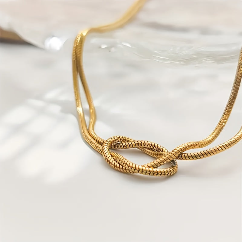 1pc Adjustable Stainless Steel Knot Chain Necklace   18K Golden Plated  Versatile Unisex Jewelry for Daily Wear & Festive Occasions  Urban Fashion Style  Festive Accessory|Minimalist Necklace|Durable Chain  Necklace for Women  Short Necklaces for Women Hi