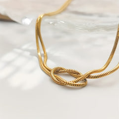 1pc Adjustable Stainless Steel Knot Chain Necklace   18K Golden Plated  Versatile Unisex Jewelry for Daily Wear & Festive Occasions  Urban Fashion Style  Festive Accessory|Minimalist Necklace|Durable Chain  Necklace for Women  Short Necklaces for Women Hi