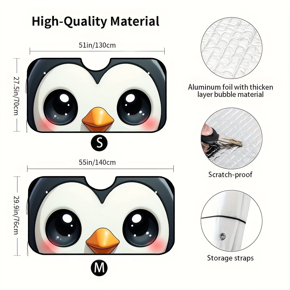 1pc Cute Big Eye Penguin Car Windshield Sunshade   Foldable Fit for SUV & Truck Front Windows  UV Protection & Heat Reduction  Adorable Cartoon Design with Expressive Eyes  Durable Automotive Accessory  Vehicle Heat Shield | Quality Reflective Material  P