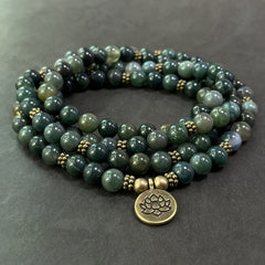 108 moss agate beads 8mm round natural agate handmade mala beads moss agate bracelet necklace inner peace vintage ladies fashion bohemian jewelry accessories holiday gift