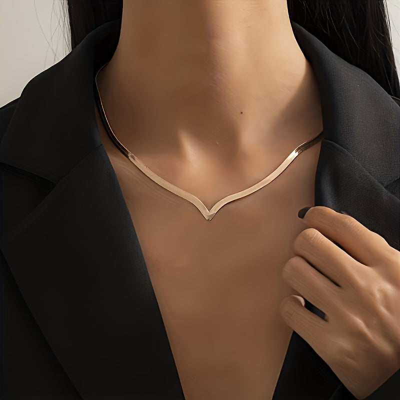 Women's Golden V Neck Stainless Steel Necklace   Elegant Minimalist Layering Chain for Daily Wear & Parties  Valentine's Day Gift  Year Round Versatile Jewelry Accessory  Party Accessory  Sensual Style  Sleek Finish