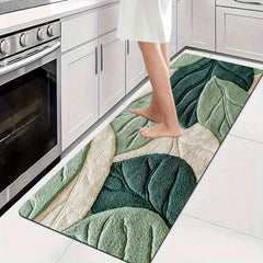 1Pc Spring Green Leaf Pattern Flannel Door Mat 100%