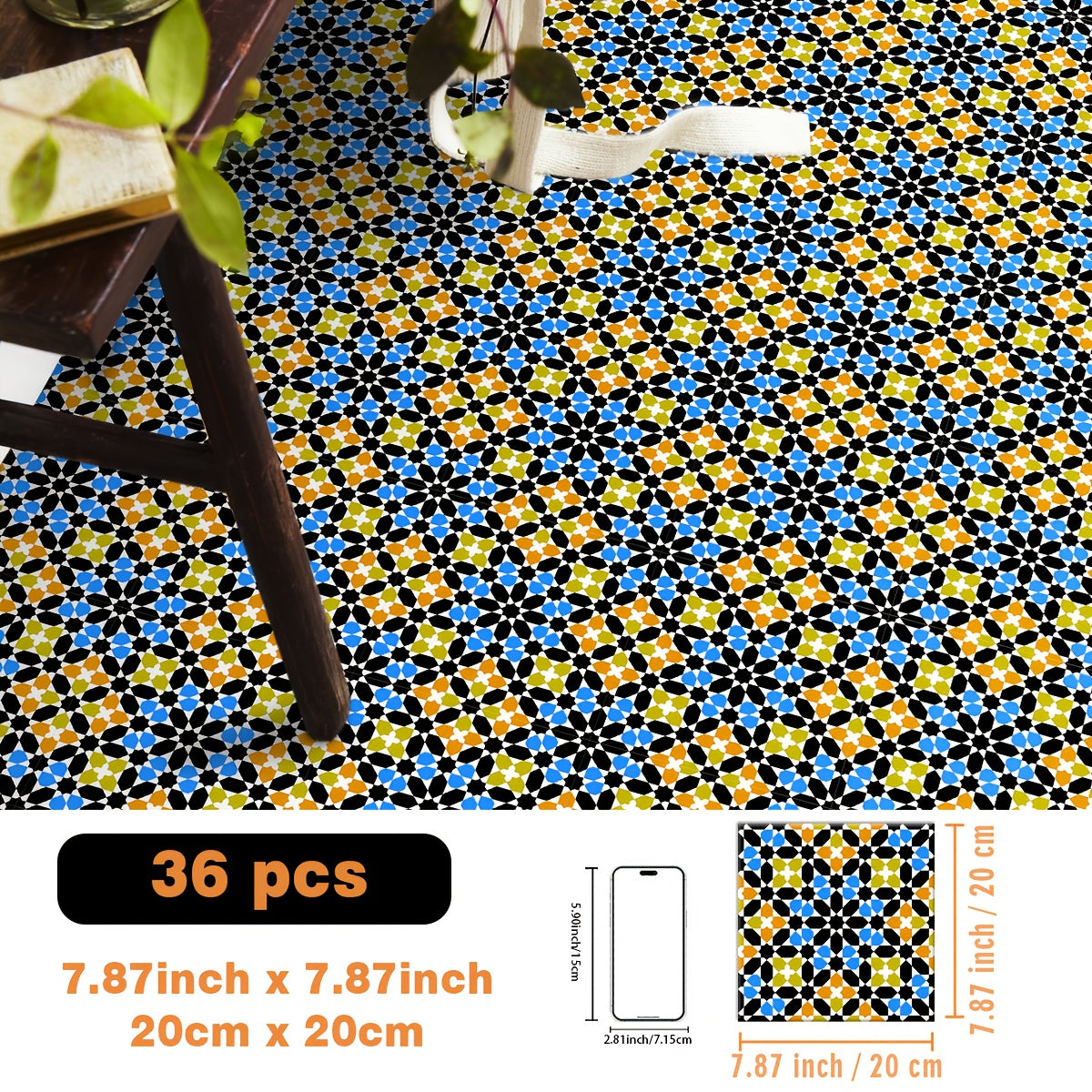 12/36pcs Retro Arabian Style  Mosaic Pattern Self Adhesive Vinyl Floor Tiles  Removable and Easy to Install  Suitable for Cabinets  Living Room  Bedroom  Balcony  Entryway  etc.  Size: 19.99/30.0cm  Flooring Self Adhesive Tile  Flooring Tile Self Adhesive