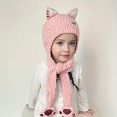 1pc Adorable Cat Ear Warm Hat for Kids   Cozy Knit Hooded Cape with Paw Prints  Stretch Fit  Perfect for Fall/Winter Outdoor Activities  Great for 8 12 Years Olds  Cat Hat