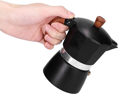 Aluminum Alloy Moka Pot, Stovetop Espresso Coffee Maker, Italian Moka Pot with Prevent Scalding Handle, Black Espresso Pot, 3-6 Espresso Cup Coffe Pot, Simple Operation & Easy Cleaning (300ml)