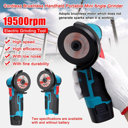 Toplionace 19500RPM 12V Rechargeable Mini Angle Grinder, 800W Handheld Lithium Battery Cordless Polishing Cutting Machine