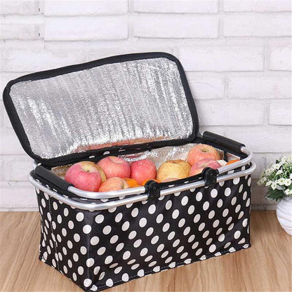 Insulated Foldable Picnic Basket 30L Insulated Bag Folding Basket with Aluminum Handle Portable Fresh-keeping Bag Beer Lunch Home Use