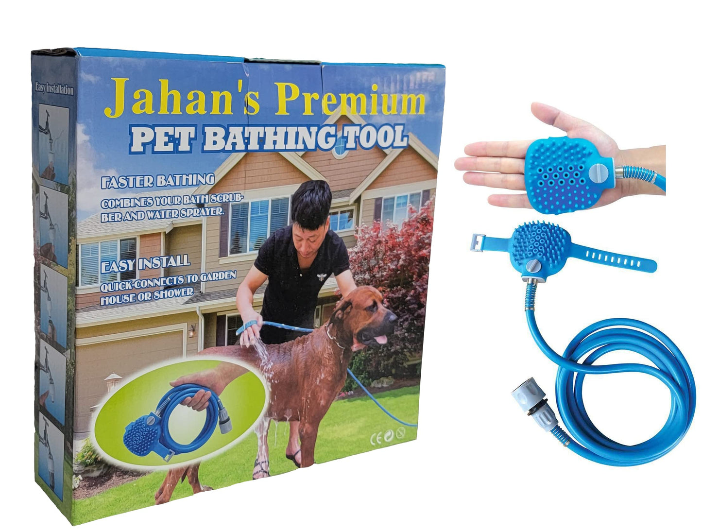 Jahan’s Premium Dog Wash Brush - Sprayer and Scrubber Tool in One - Indoor/Outdoor Dog Washing Supplies - Dog Grooming for Long and Short Haired Dogs and Cats - Dog Washing with Sprayer and Shower
