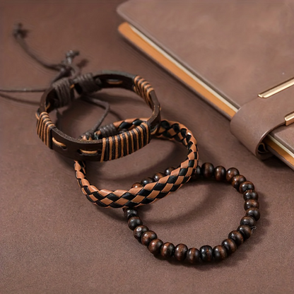 1 Piece Casual Business Men's Quartz Watch And 3 Pieces Bracelets