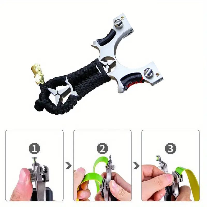 Heavy Duty Aluminum Alloy Slingshot   with Bead Locking Mechanism  for Hunting  Target Practice  Small Game   Compact & Lightweight Design  Durable Metal Construction for Professional & Beginner Hunters  Outdoor Shooting Sports  Sleek Metallic Finish  Rob