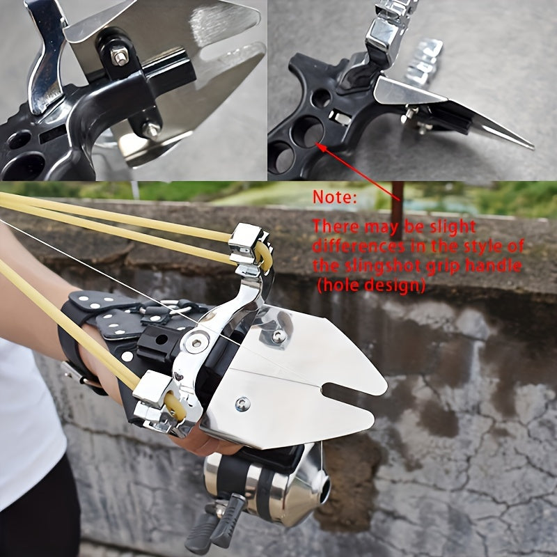 Multi Functional And Durable Outdoor Hunting Slingshot Set with Fishing Accessories Adult Slingshot Fits Snugly On The Hand And Has Good Grip Stability Comes with Fishing Wheel And Rolling Wheel Multi Functional Slingshot Hunting