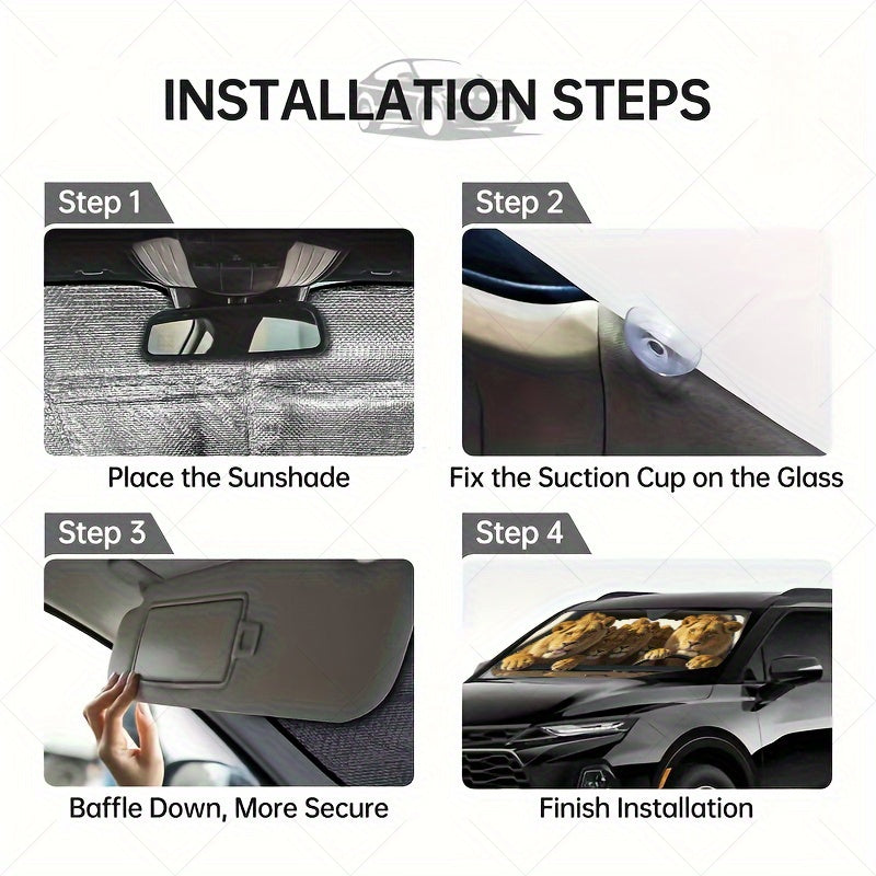 1pc Five Lions Car Travel Pattern Design RV Front Window Windshield Sun Shade Featuring 4 Complimentary Suction Cups  a Foldable Sun Visor That Blocks UV Rays And Provides Heat Protection DQDG27.