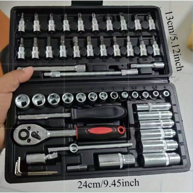 216/108/53pcs black multifunctional maintenance tool set 1/4 inch bidirectional quick release wrench and extension rod  integrated solution  including ratchet wrench  socket set  screwdriver head  suitable for car  motorcycle  bicycle maintenanc
