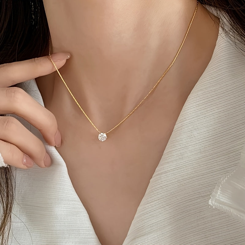 1pc Elegant Women'S Necklace with Sparkling Rhinestones   18K Golden Plated  Versatile for Daily Wear & Special Occasions  Perfect Valentine'S Day Gift  All Season Accessory  Daily Wear Jewelry|Elegant Necklace|Zinc Alloy Necklace