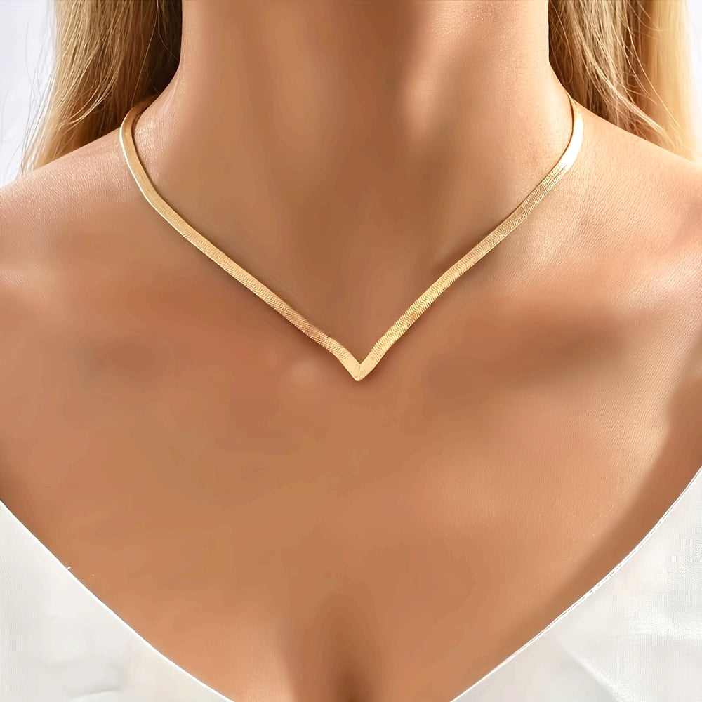 Women's Golden V Neck Stainless Steel Necklace   Elegant Minimalist Layering Chain for Daily Wear & Parties  Valentine's Day Gift  Year Round Versatile Jewelry Accessory  Party Accessory  Sensual Style  Sleek Finish