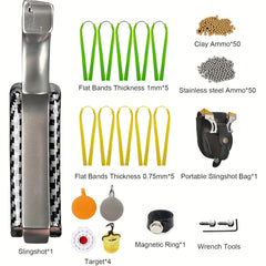 Professional Slingshot for Adults & Kids  Stainless Steel Hunting Catapult with Ergonomic Grip (10 Bands  Tactical Pouch & Targets)  Slingshot Accessories  Elastic for Slingshot  Slingshots for Birds  Target Practice  Backyard Fun  Compact Design  Durable