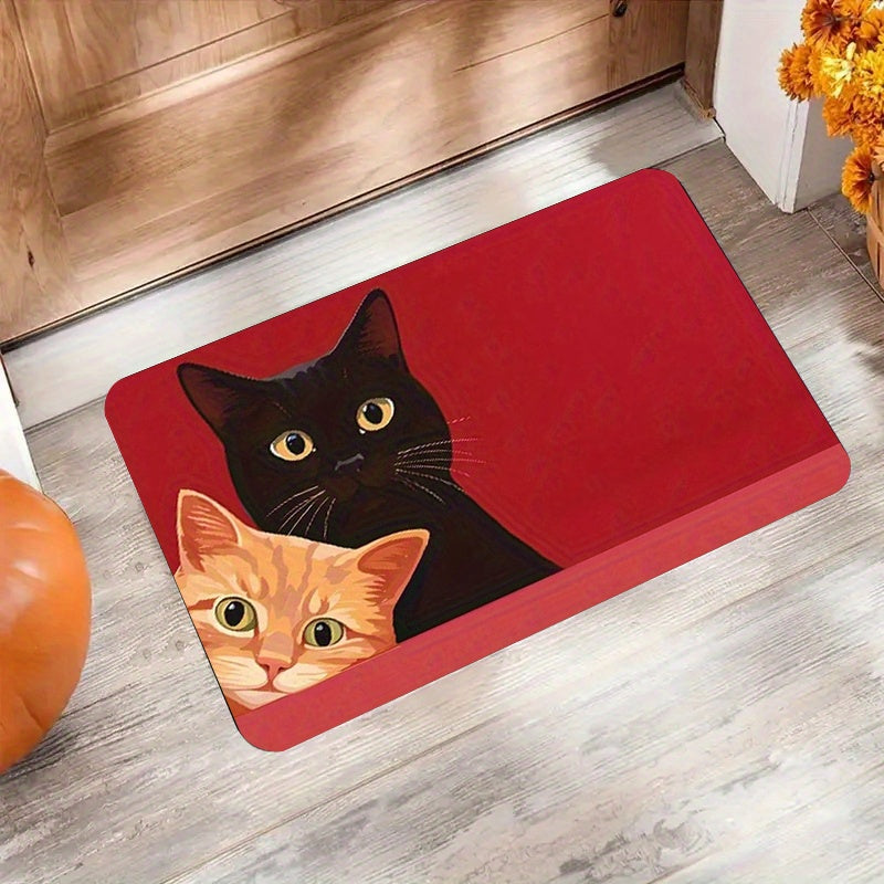 A Flannel Welcome Mat for The Entrance  Featuring a Design with Two Cute Cats  Weighing 450G/㎡  10Mm Thick And Easy to Clean  Suitable for Indoor And Outdoor Decoration  Entryways  Living Rooms  Bedrooms  Offices  Kitchens  Bathrooms  And Hallways.