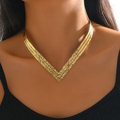 Personality Exaggerated Geometric Golden V Shaped Collar Necklace Jewelry Accessories For Women