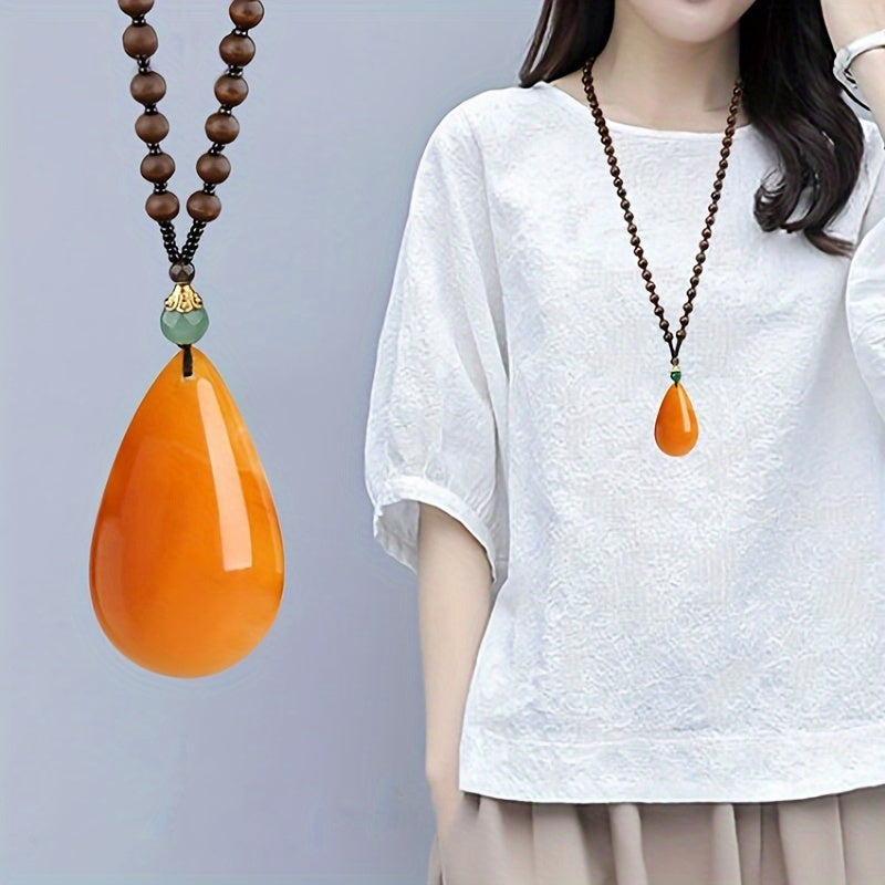 's Bohemian Necklace   Pendant Necklace with Teardrop  Earthy Brown Bead Chain Jewelry for Everyday & Party Wear  Birthday/Graduation/Thanksgiving/Valentine's Gift for   Year Round Layering Necklace  d Wood Beads  for Teenager