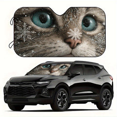 1pc Winter Owl Windshield Sunshade   UV Blocking & Heat Reflective Car Window Shade with Snowy Owl Eyes Design  Foldable Sunshade for SUVs  Trucks  Cars   Fit Windshield Cover  Durable Polyester Sunshade for Cold Weather Driving  Vehicle Sun Protection  E